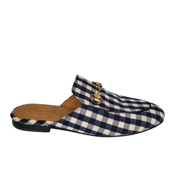 Gucci Princetown Horsebit Gingham Plaid Mules Loafers Flats - Picture 1 of 7